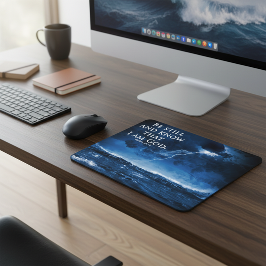 Ocean Storm Be Still Quote Thick Blue Seascape Mouse Pad