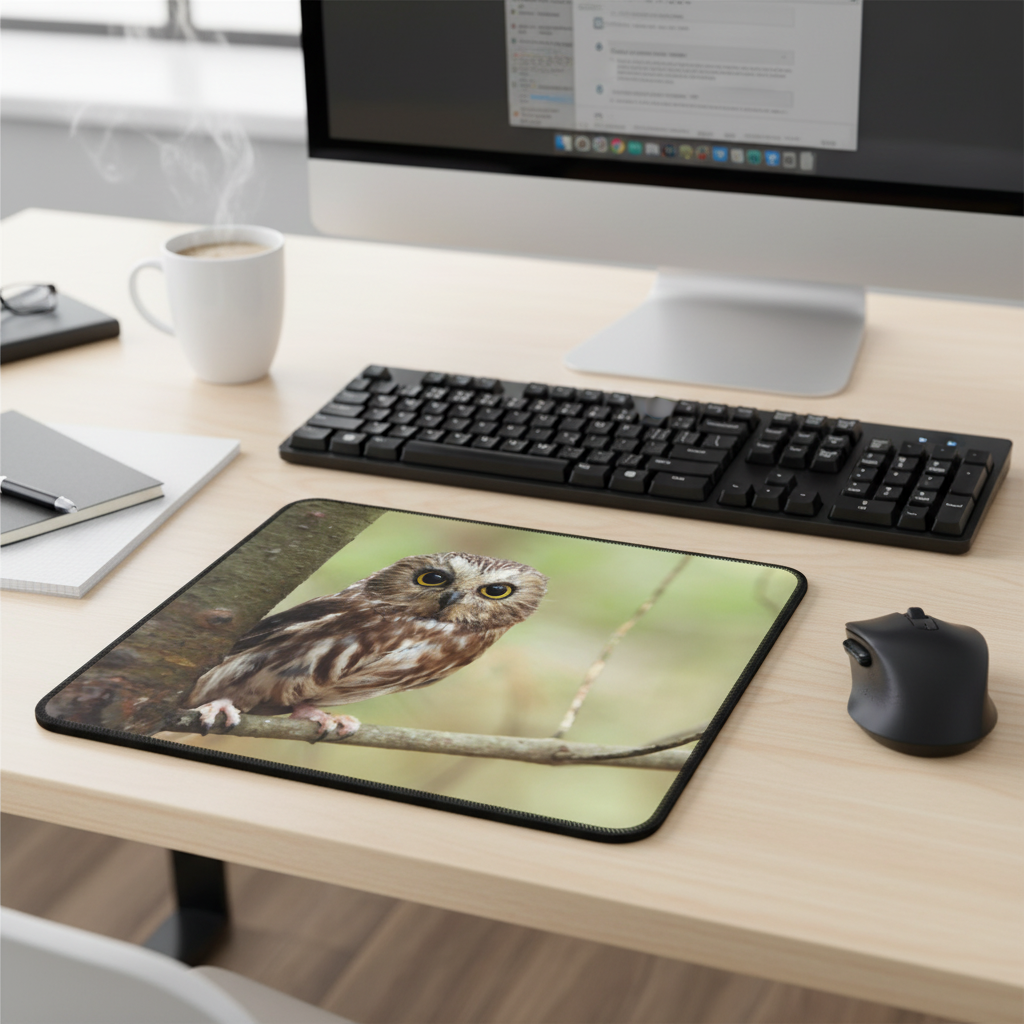 Owl Perched On Tree Branch Thick Mouse Pad Desk Mat