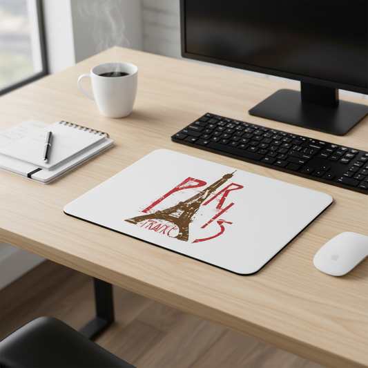 Paris France On White Thick Mouse Pad With Eiffel Design