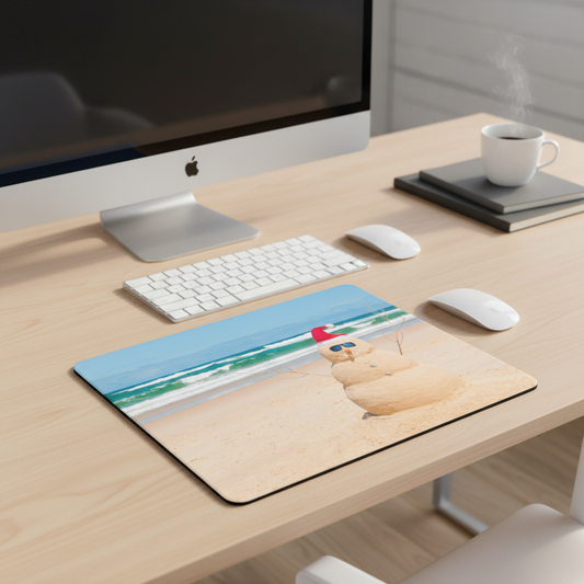 Snowman On The Beach Thick Mouse Pad Large Desk Pad