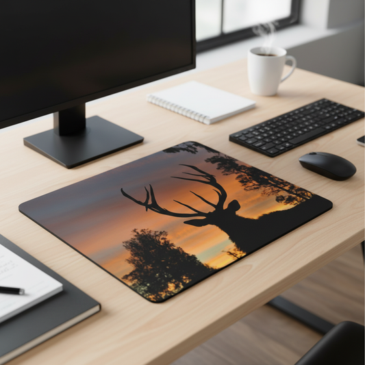 Sunset Deer Silhouette Thick Mouse Pad For Desk Decor