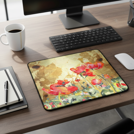 Poppy Field Watercolor Thick Mouse Pad Desk Mat Art