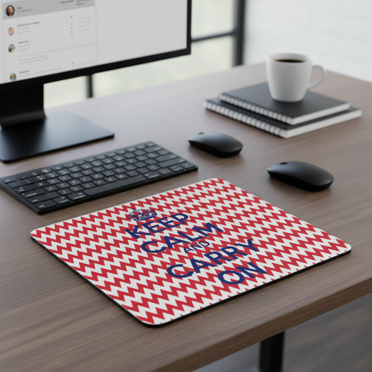 Red Chevron Keep Calm And Carry On Thick Premium Mouse Pad