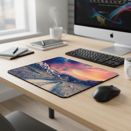 Retro Landscape Road To The Mountains Thick Mouse Pad