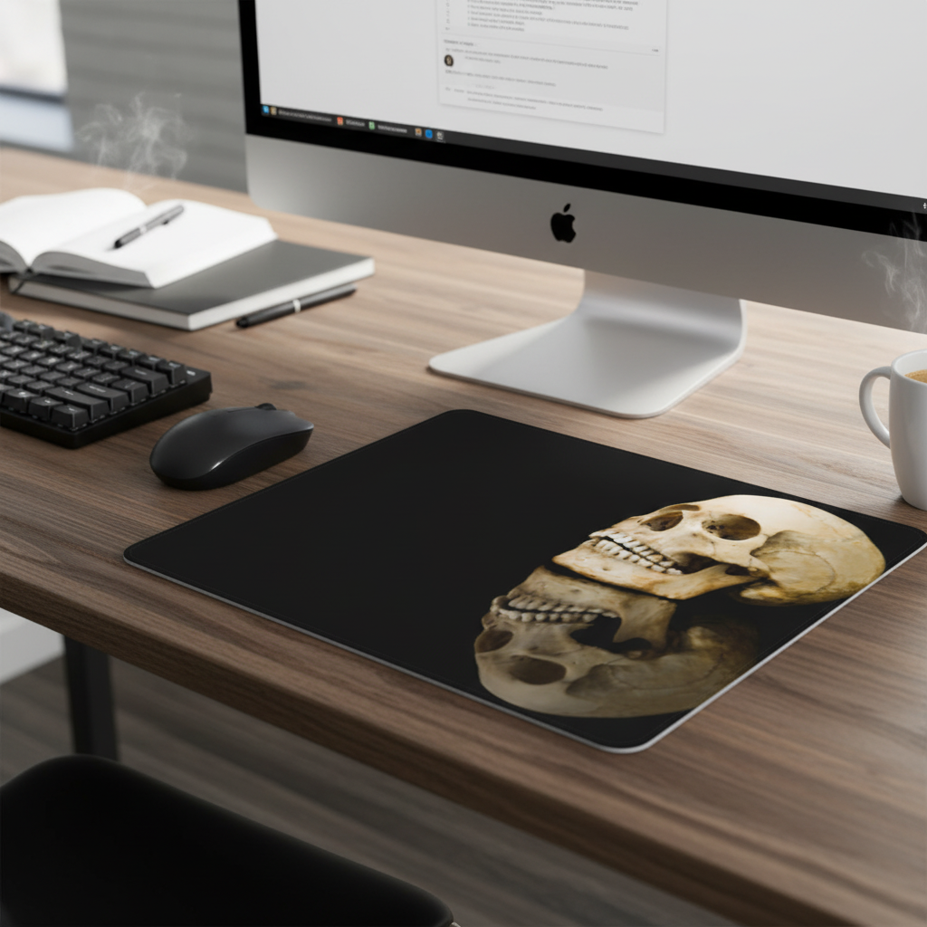 Skull Reflection Black Thick Mouse Pad For Desk Setup