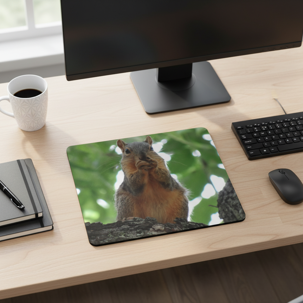 Squirrel Eating A Nut In The Tree Thick Non Slip Mouse Pad