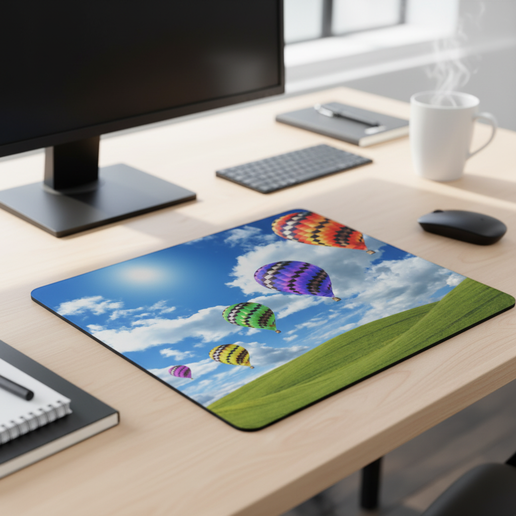 Thick Mouse Pad With Hot Air Balloons Over Green Hills
