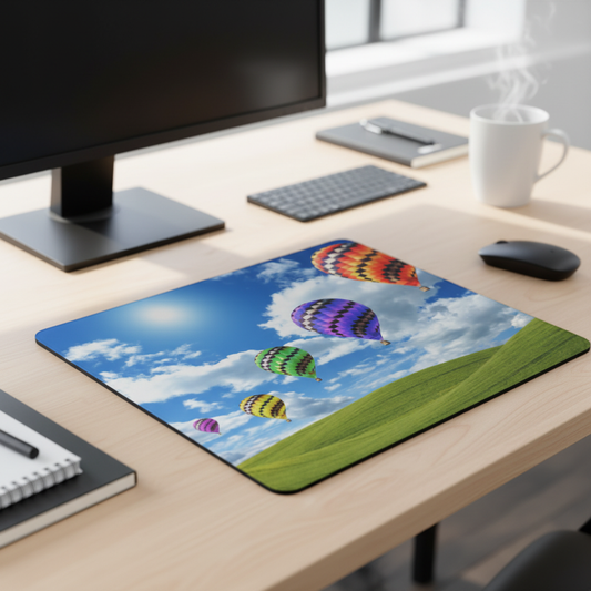 Thick Mouse Pad With Hot Air Balloons Over Green Hills