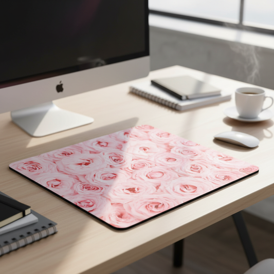 Thick Pink Roses Mouse Pad Desk Mat With Floral Design