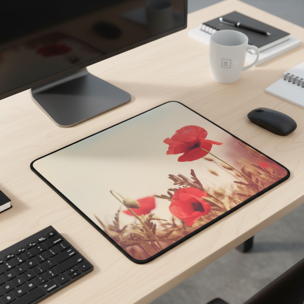 Vintage Poppy Flowers Thick Mouse Pad For Desk Decor