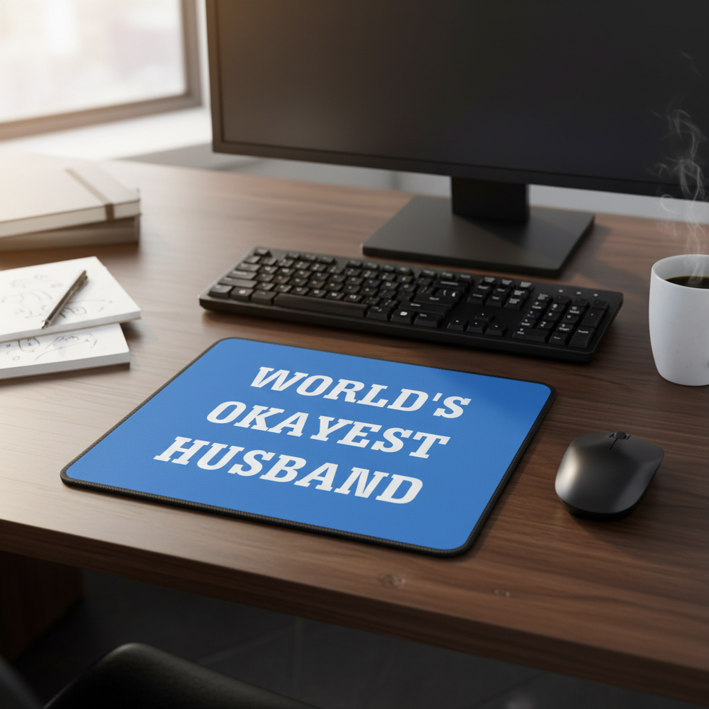 Worlds Okayest Husband Thick Mouse Pad Blue Gift For Him