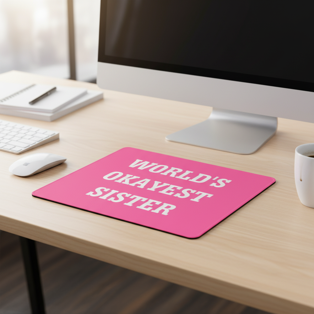 Worlds Okayest Sister Thick Pink Mouse Pad for Desk Decor