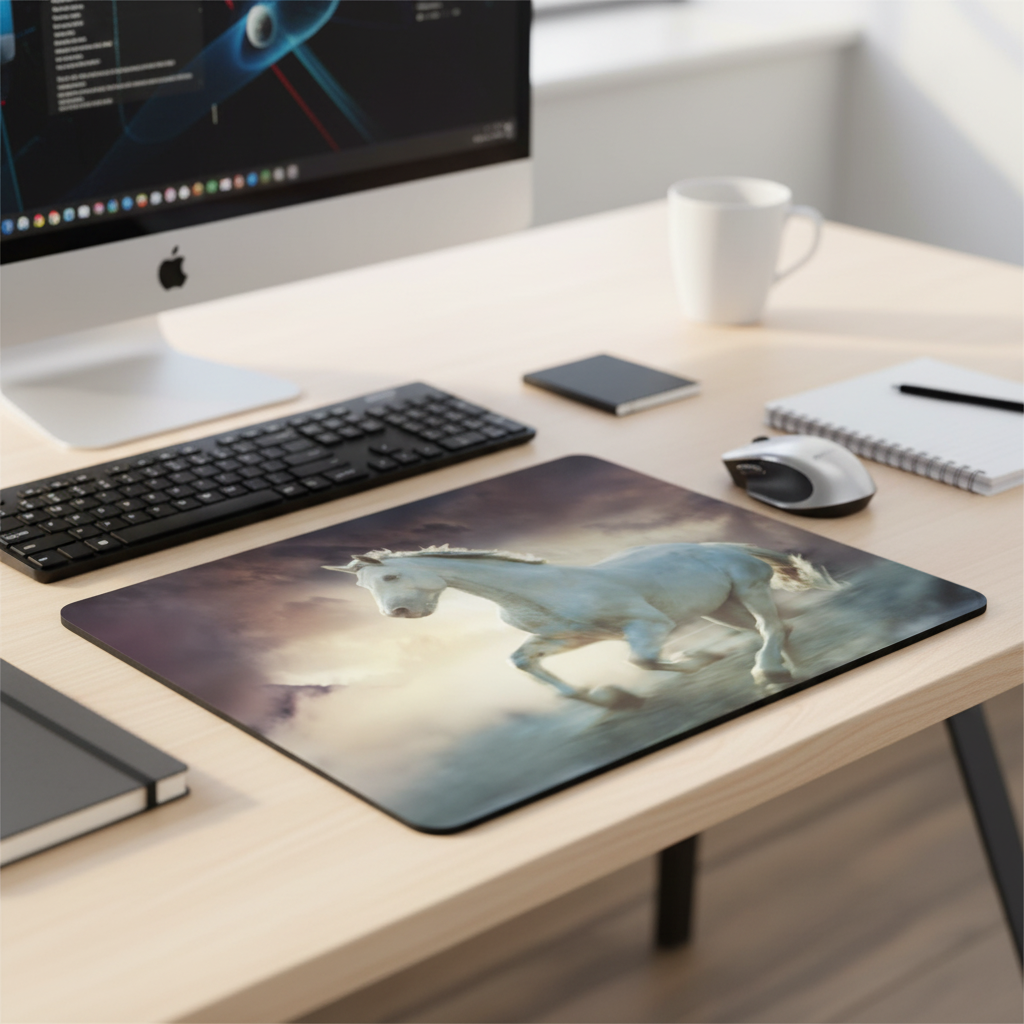 White Horse Thick Mouse Pad For Comfort And Clarity
