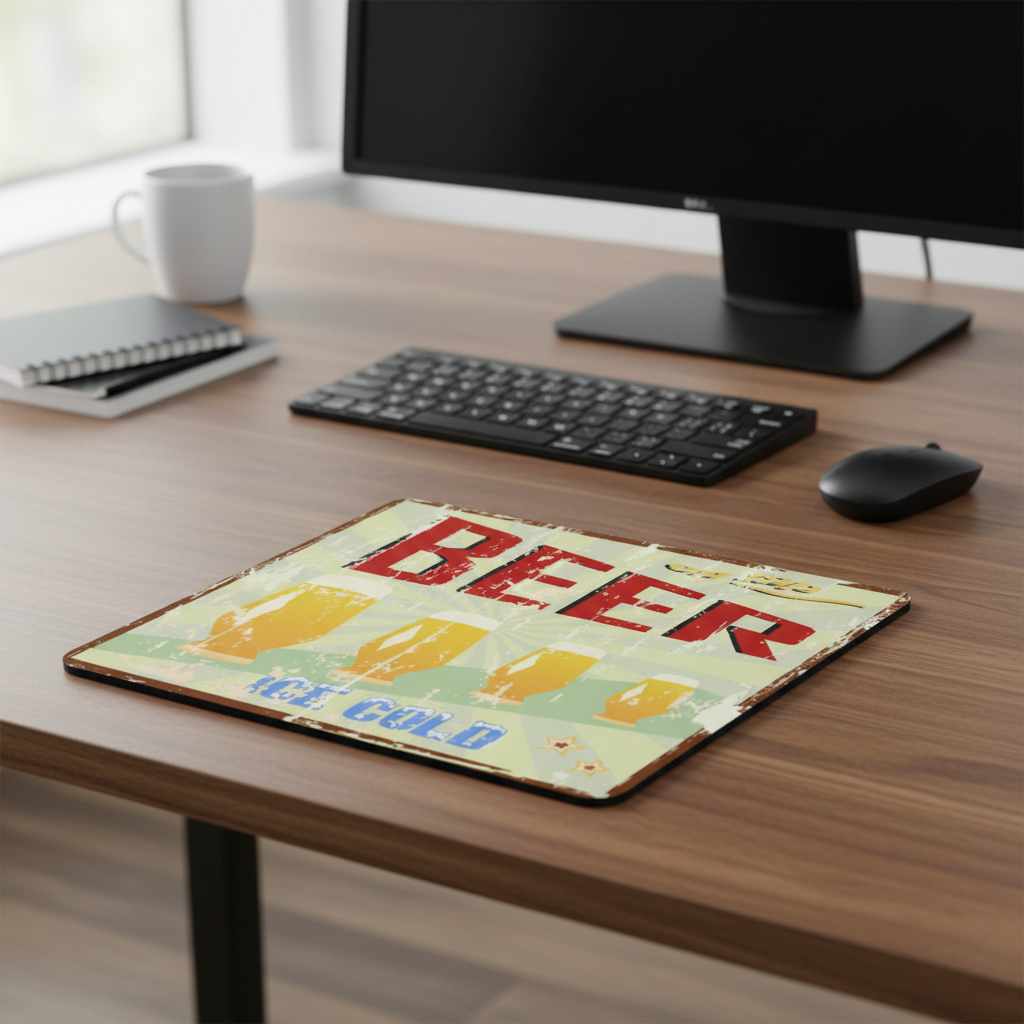 Vintage Beer Sign Thick Mouse Pad For Desk Accent Decor