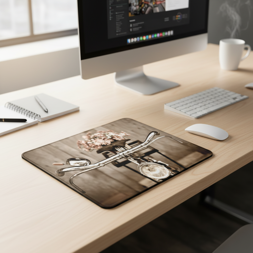 Vintage Bike and Flowers Thick Mouse Pad for Desk Decor