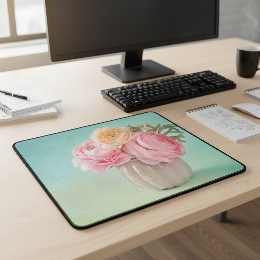 Vintage Floral Vase Thick Mouse Pad For Home Office