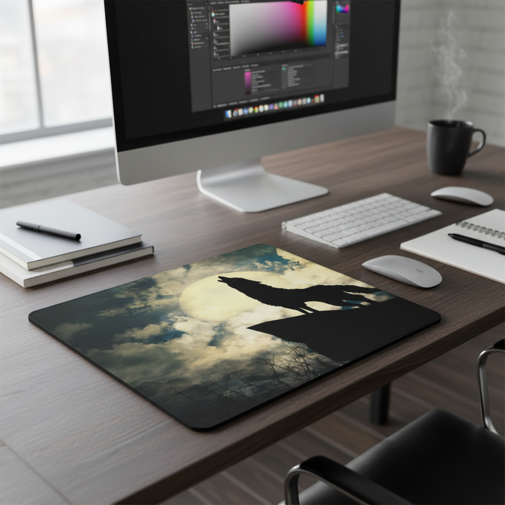 Wolf Howling At Moon Thick Mouse Pad Desk Mat For Gaming
