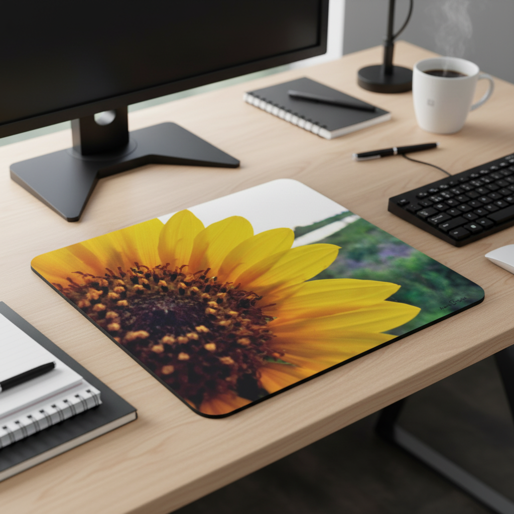 Yellow Sunflower By A Pond Thick Mouse Pad For Desk Comfort