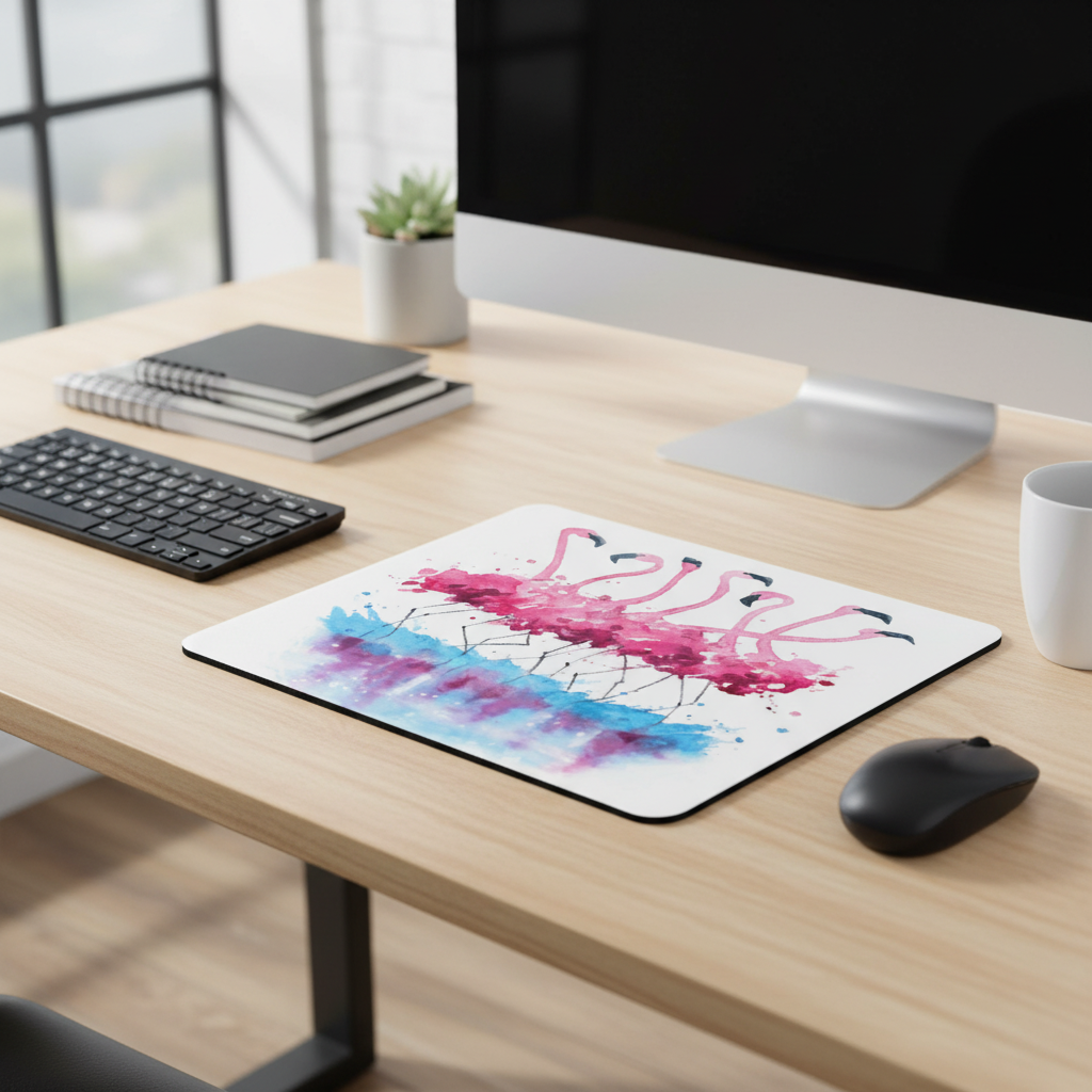 Watercolor Flamingos Thick Mouse Pad Desk Mat Artwork