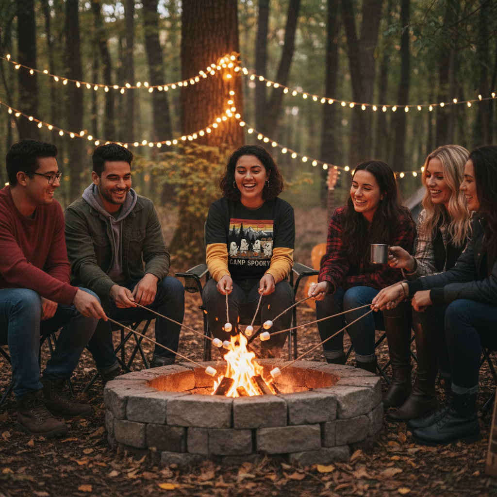 Camp Spooky Ghosts Vintage Camping Adventure Unisex Shirt