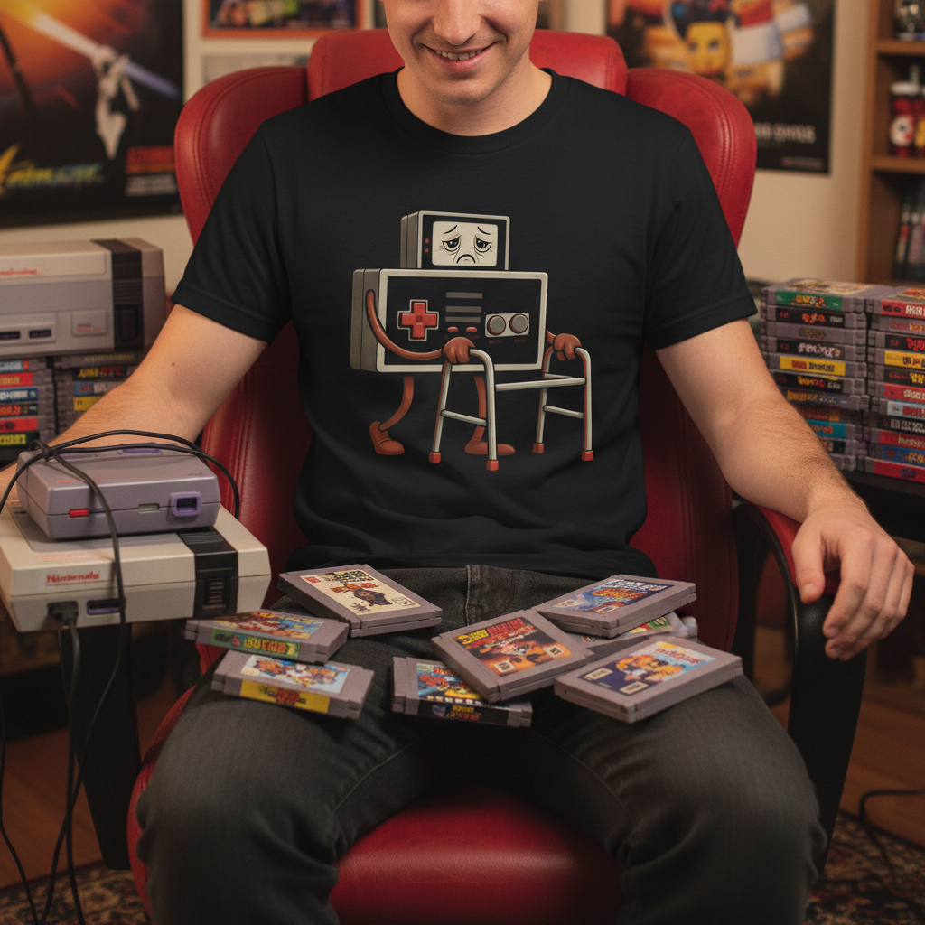 Sad Cartoon Game Boy Character Using Walker Unisex T Shirt