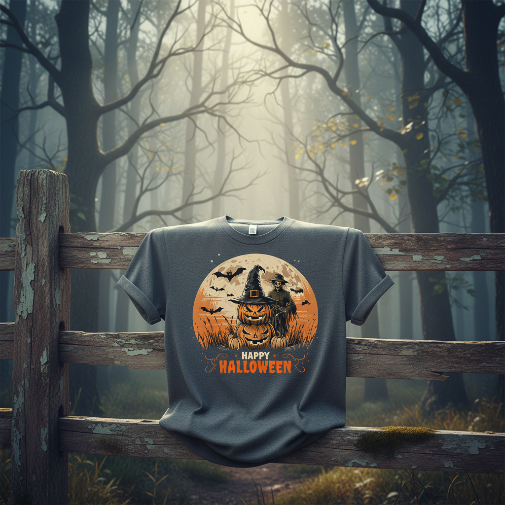 Vintage Halloween Jack O Lantern And Scarecrow Unisex Tee