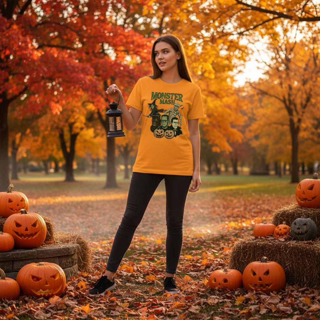 Vintage Monster Mash Unisex T Shirt Graphic Tee Halloween