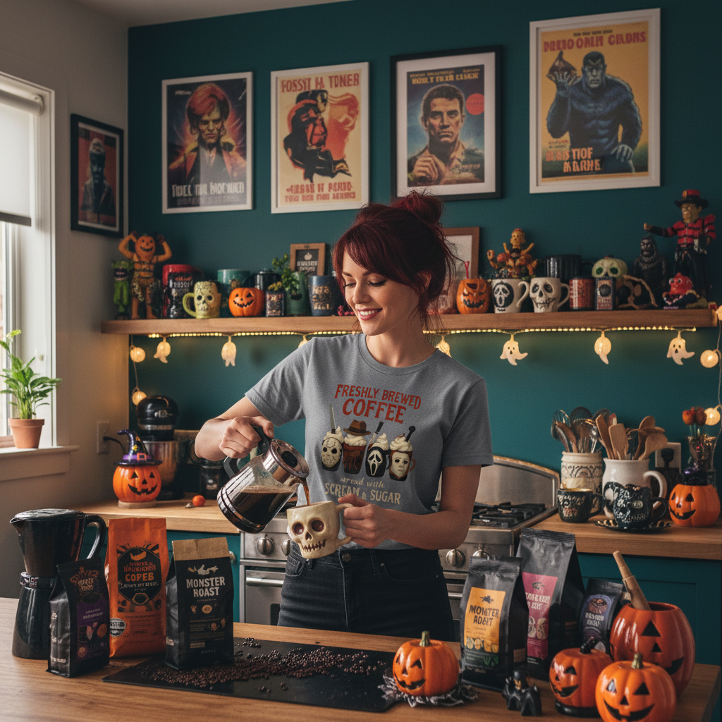Whimsical Horror Coffee Mugs Featuring Iconic Frights Tee