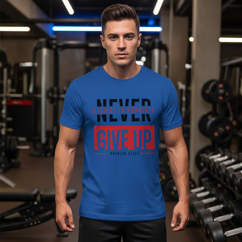 Never Give Up Unisex T Shirt With Believe In Yourself Graphic Print Premium Class Tee Soft Cotton Short Sleeve