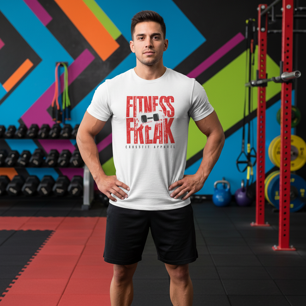 Fitness Freak Unisex Graphic Tee With Barbell Illustration For Crossfit Enthusiasts