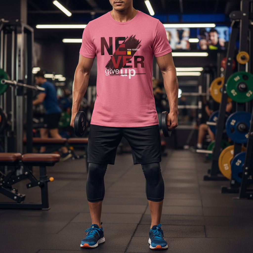 Never Give Up Graphic T Shirt Unisex White Cotton Tee With Bold Red Black Design