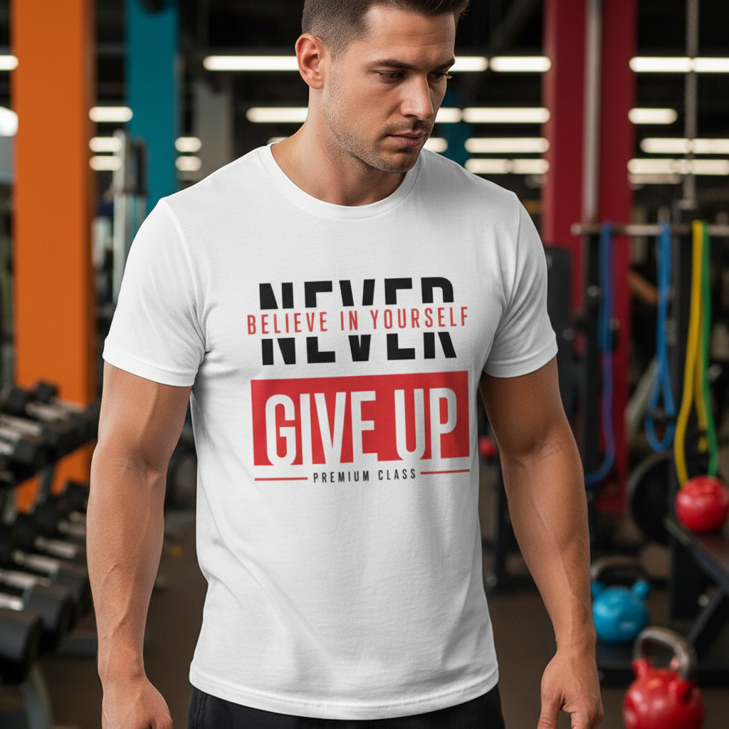 Never Give Up Unisex T Shirt With Believe In Yourself Graphic Print Premium Class Tee Soft Cotton Short Sleeve