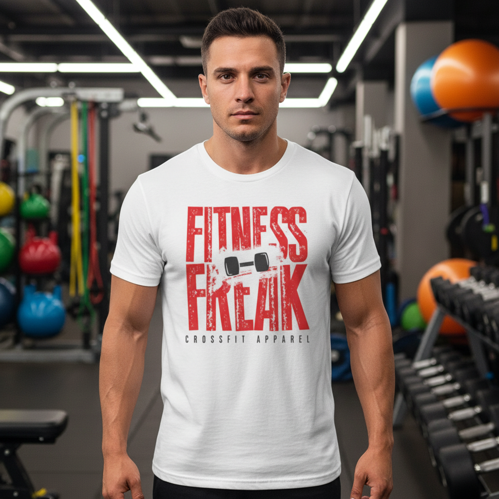 Fitness Freak Unisex Graphic Tee With Barbell Illustration For Crossfit Enthusiasts