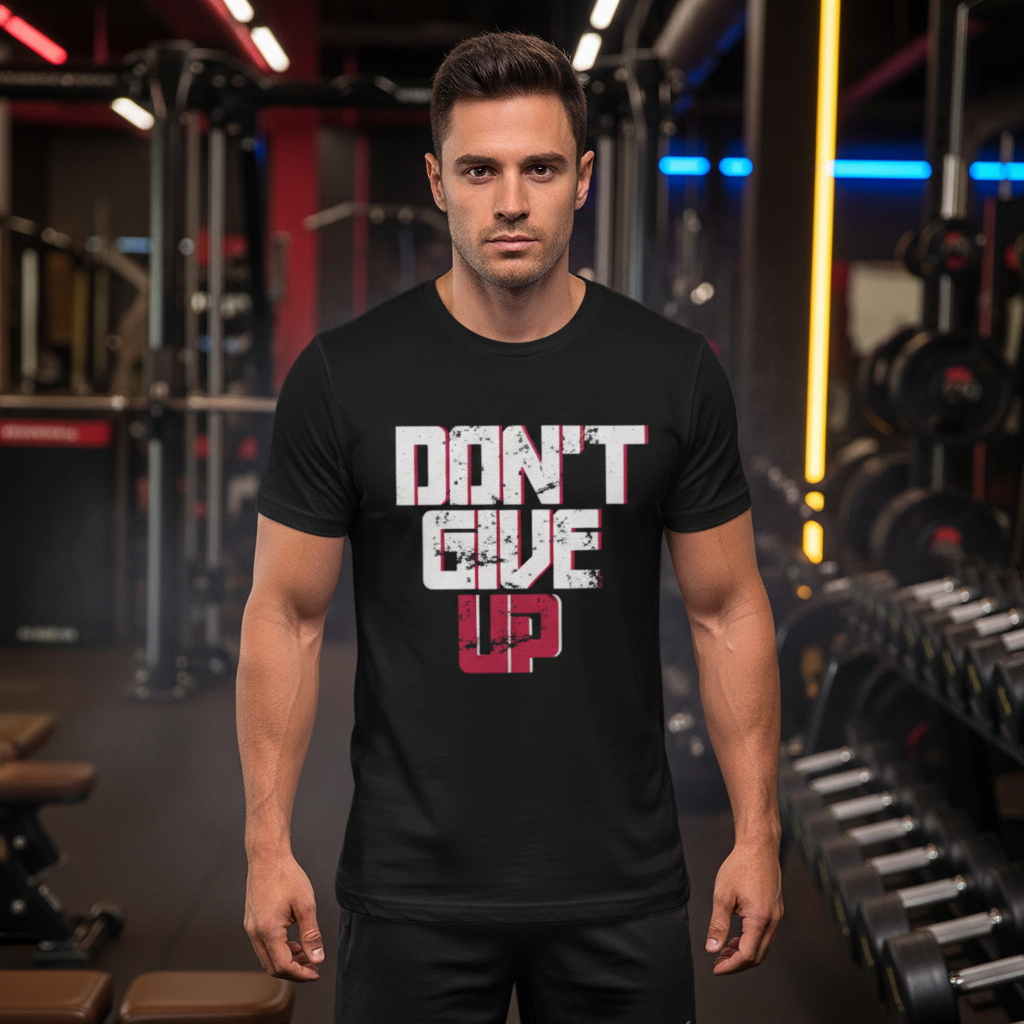 Don't Give Up Graphic T Shirt Unisex White Short Sleeve With Pink And Black Design