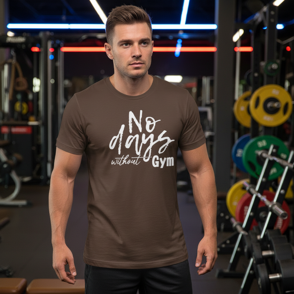 No Days Without Gym Unisex White T Shirt Graphic Tee For Fitness Enthusiasts And Daily Workout Wear