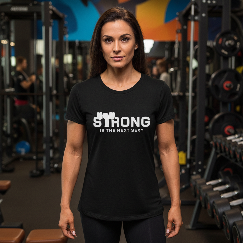 Strong Is The Next Sexy Unisex White Cotton Short Sleeve Graphic Tee For Fitness