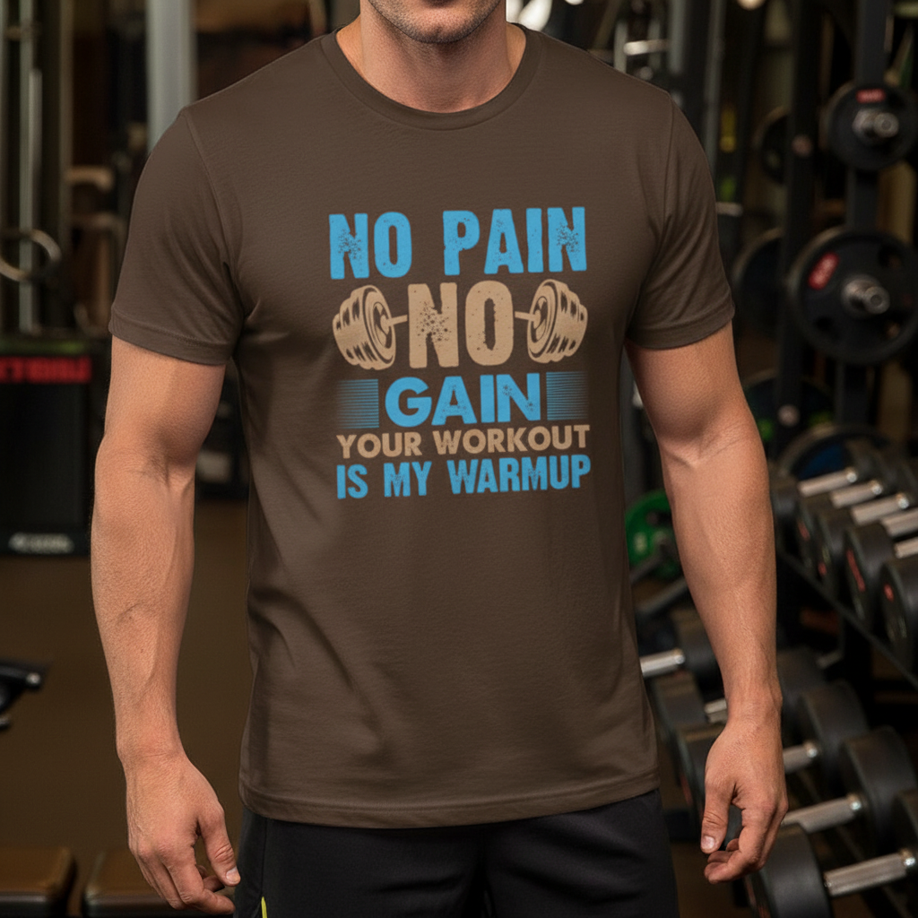 No Pain No Gain Unisex Workout T Shirt With Dumbbell Graphic Vintage Style Soft Cotton Material
