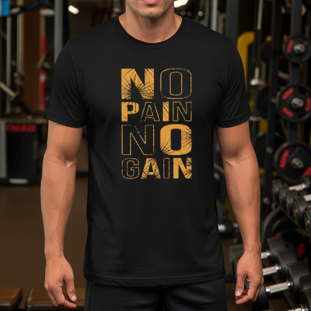 No Pain No Gain Unisex Athletic Tee With Bold Orange Slogan For Gym Workouts Training