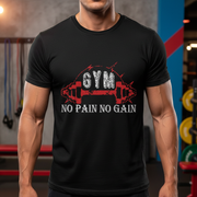 No Pain No Gain Unisex Fitness T Shirt With Red Dumbbell Graphic Cotton Blend Soft Fabric