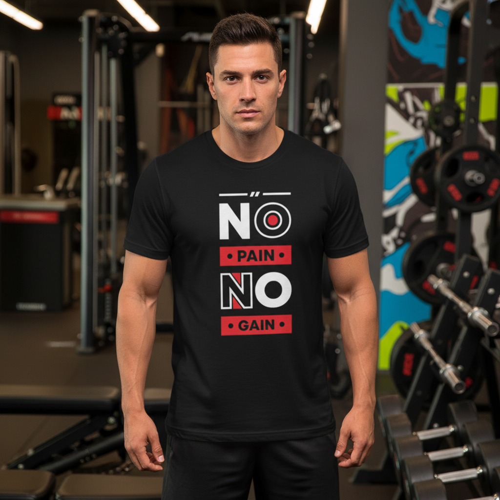 No Pain No Gain Graphic Tee For Men And Women Unisex White Short Sleeve Cotton Shirt