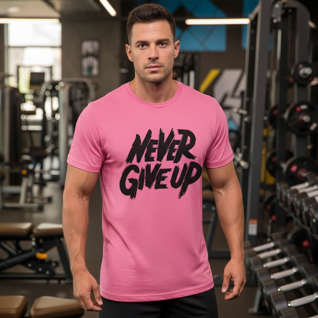 Never Give Up Graphic T Shirt For Unisex Adults White Cotton Short Sleeve Everyday Wear