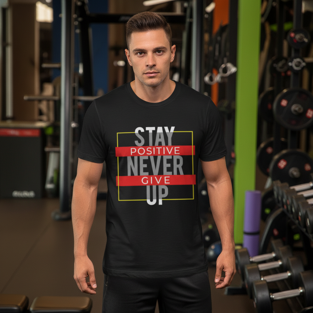 Stay Positive Never Give Up Unisex T Shirt With Motivational Graphic Design For Everyday Wear