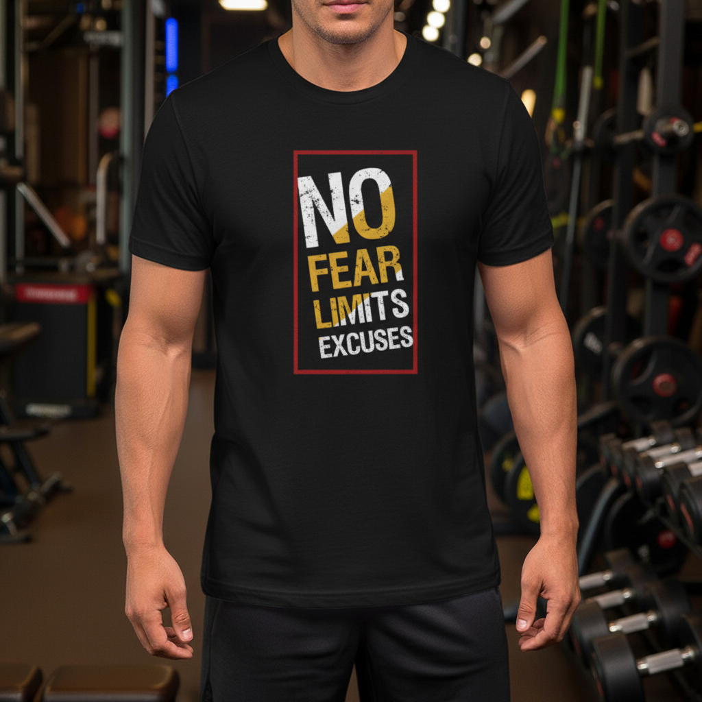 Unisex No Fear Limits Excuses Graphic T Shirt For Workouts And Fitness Apparel Collection