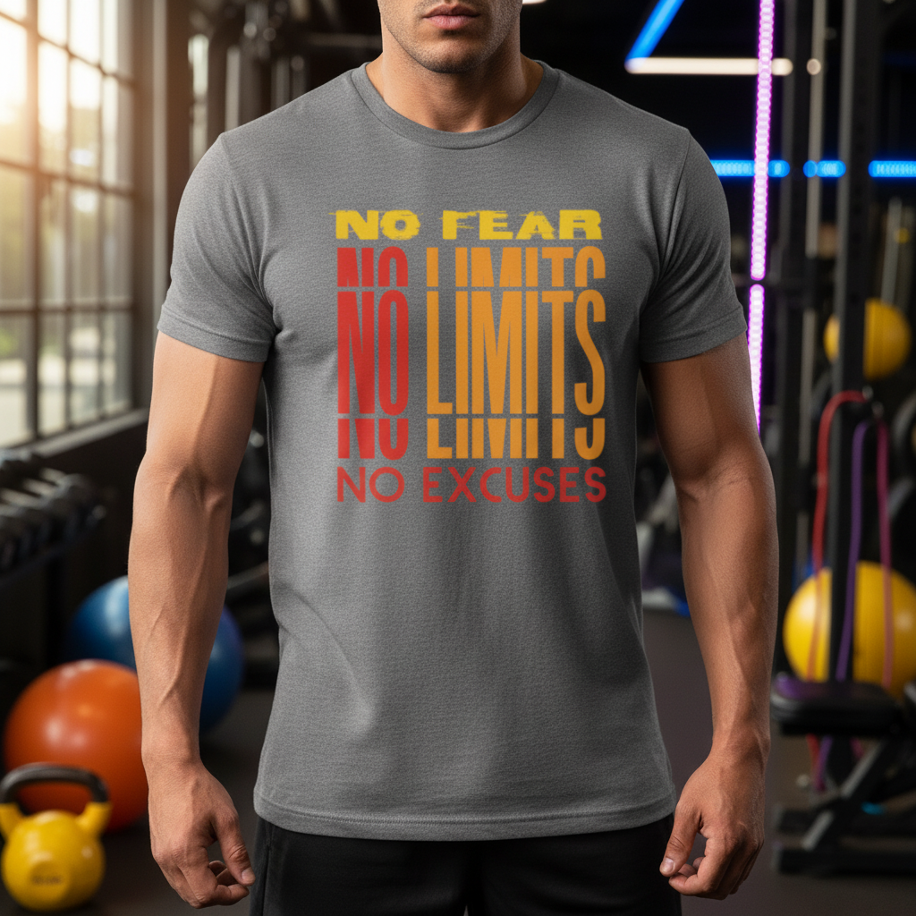 Unisex Short Sleeve Graphic T Shirt With No Fear No Limits No Excuses Everyday Wear
