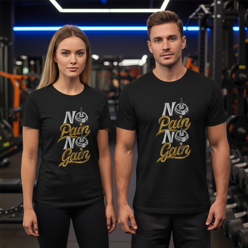 Unisex No Pain No Gain Graphic T Shirt With Weightlifting Motif For Gym Enthusiasts And Athletes