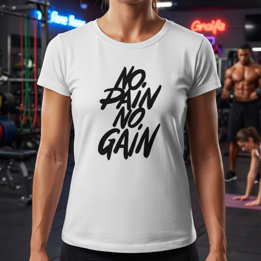 Unisex No Pain No Gain Graphic T Shirt White Short Sleeve Cotton Fitness Tee For Workout