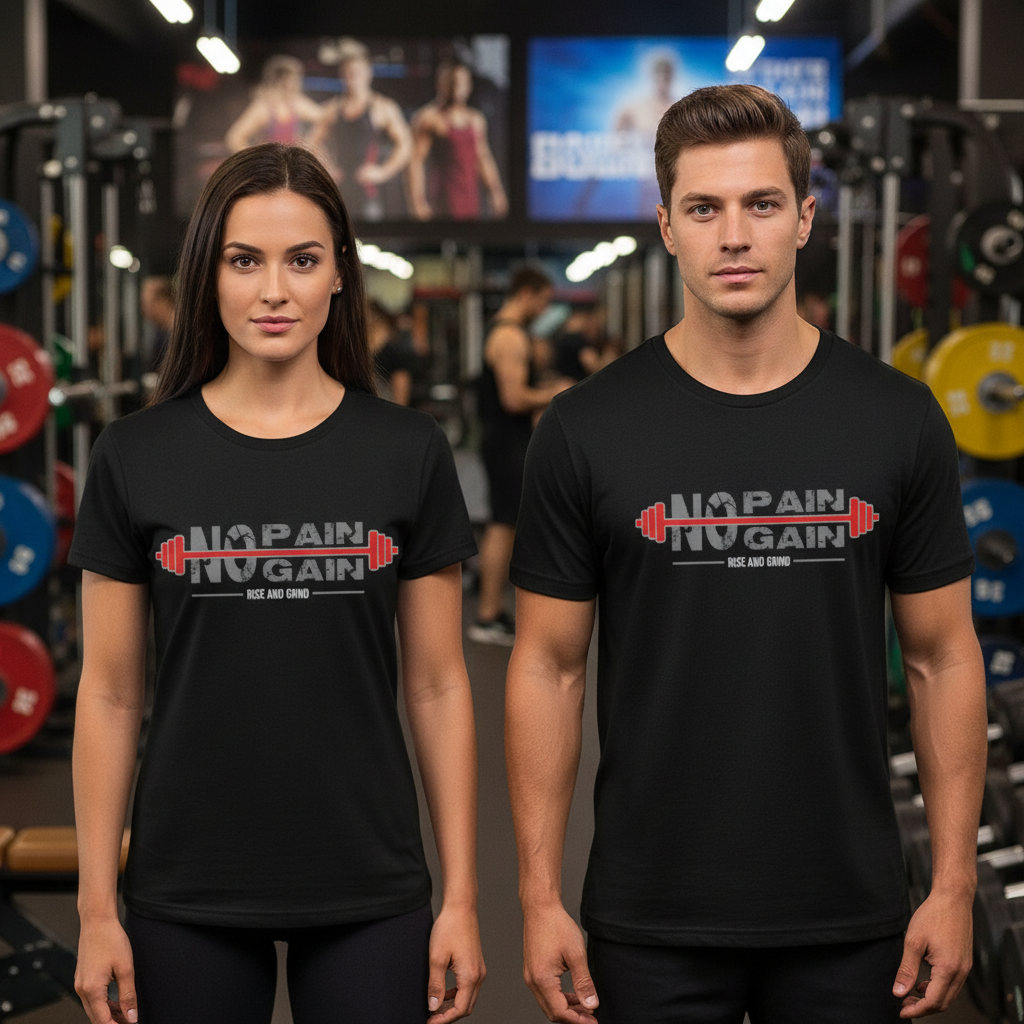 Unisex No Pain No Gain Barbell Graphic T Shirt For Gym And Fitness Enthusiasts Comfortable Cotton Tee