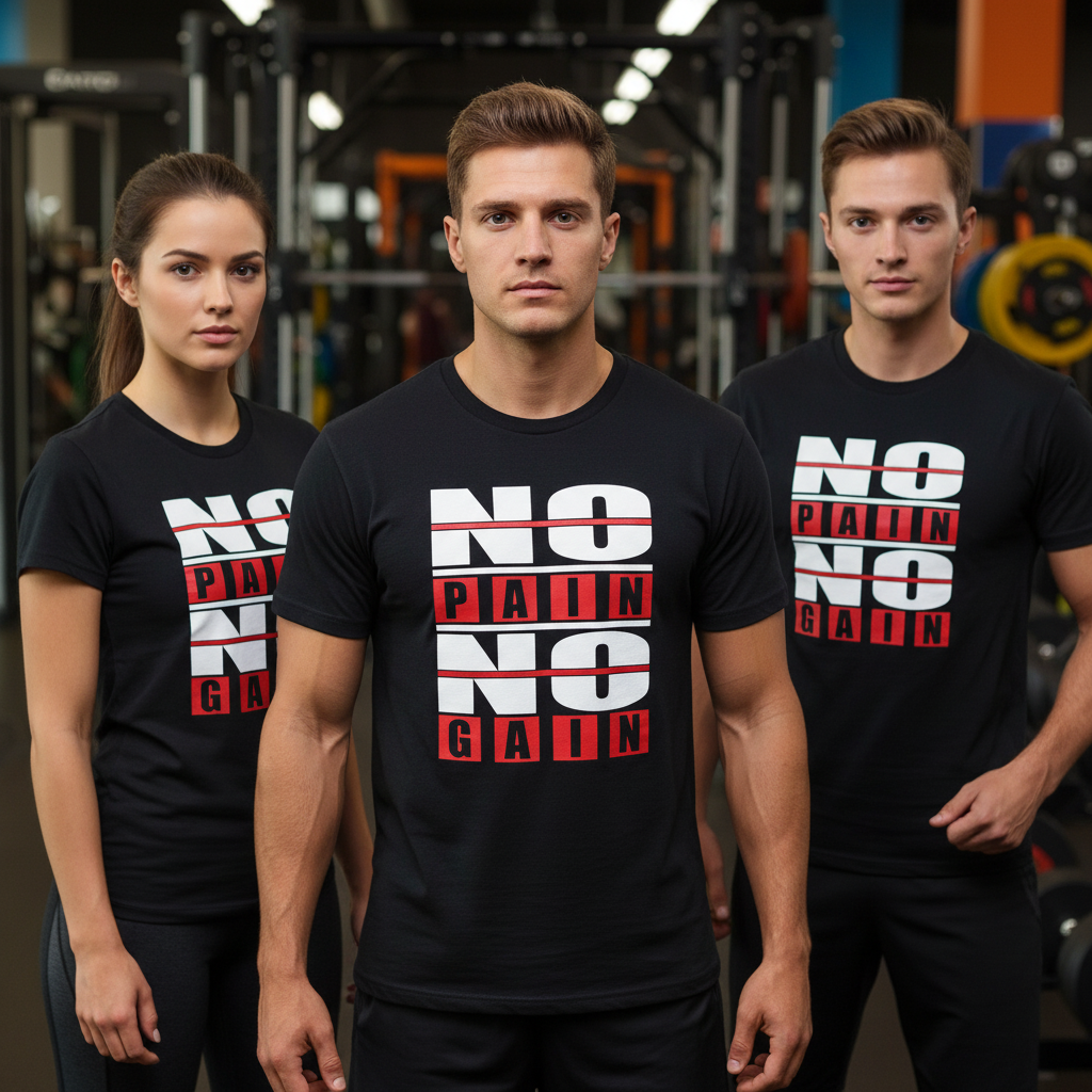 No Pain No Gain Unisex Graphic T Shirt Short Sleeve White Cotton Tee For Workout And Training