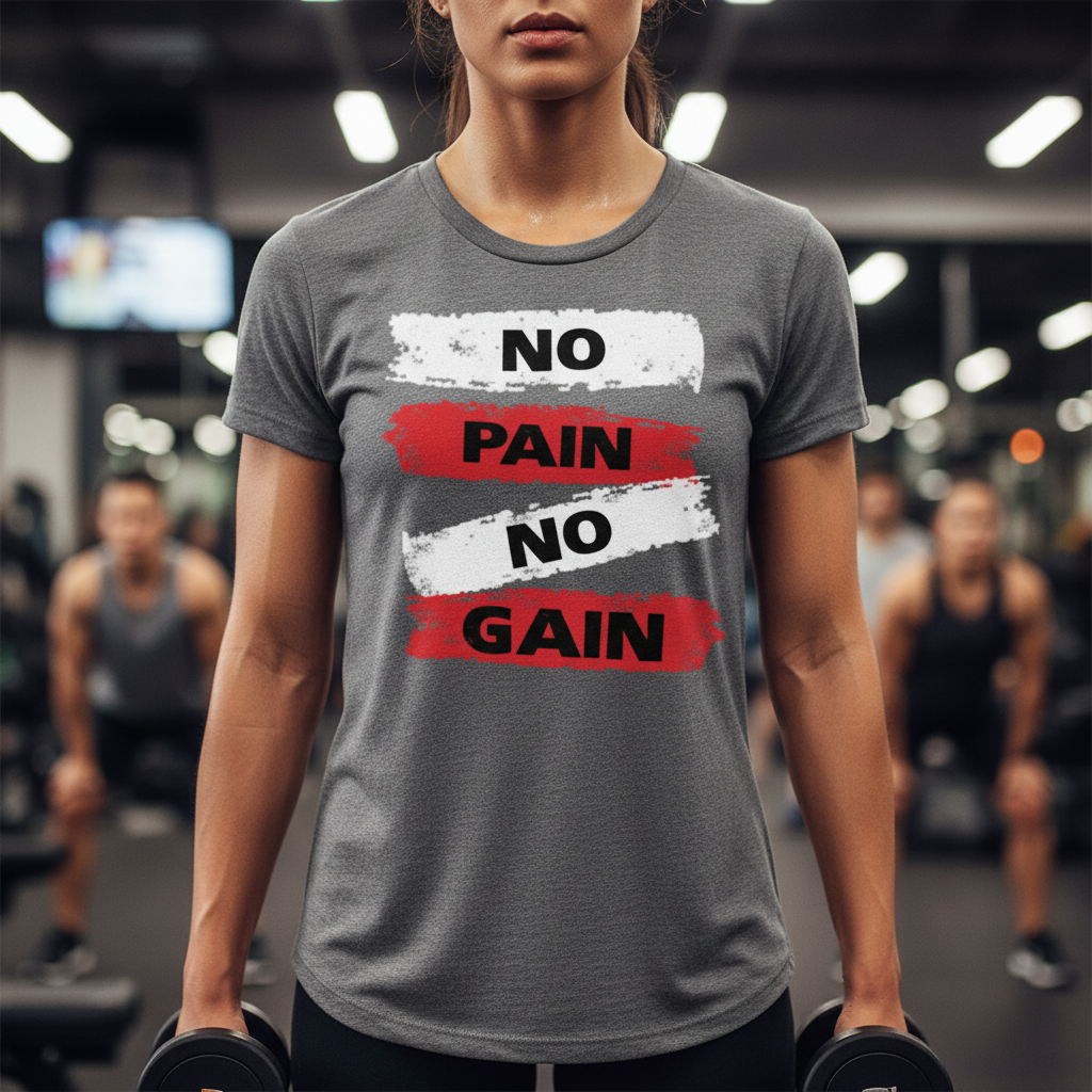 Unisex No Pain No Gain Graphic T Shirt White Short Sleeve Cotton Tee For Active Wear