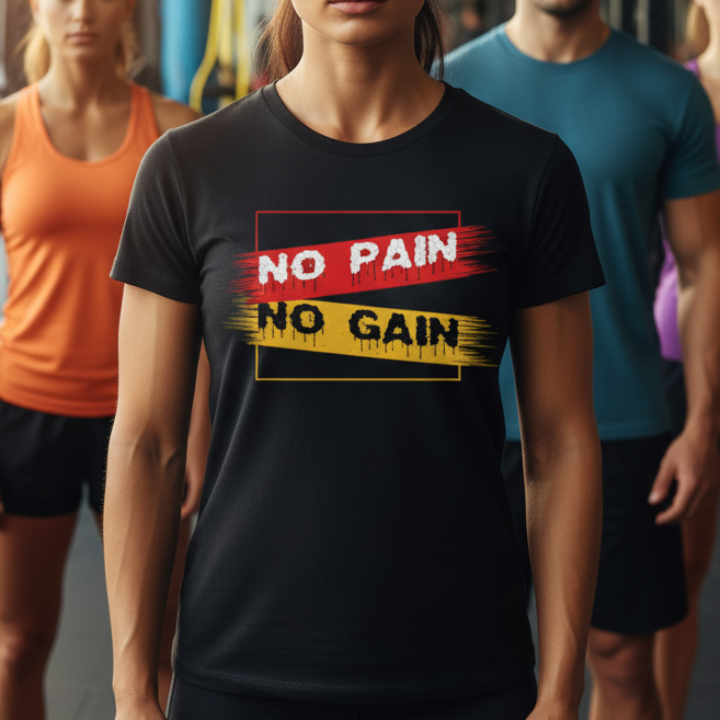 White Unisex No Pain No Gain Graphic T Shirt For Workout Training And Everyday Wear
